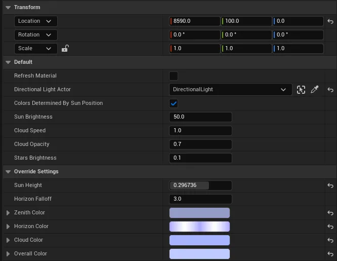 Stylized Sky Sphere Settings