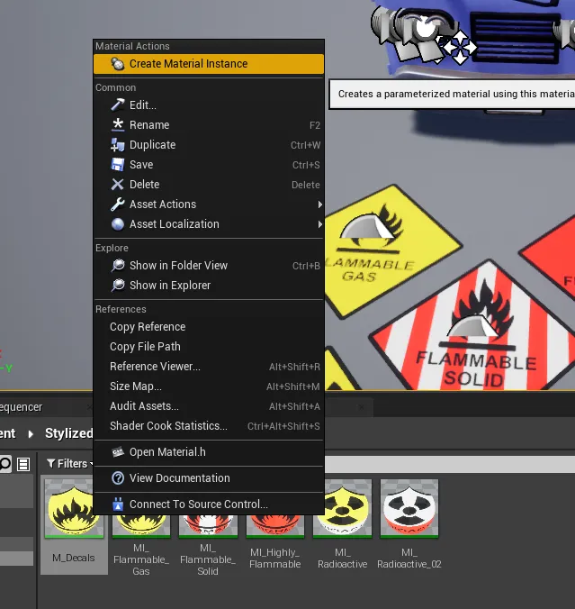 Create a material instance from M_Decals