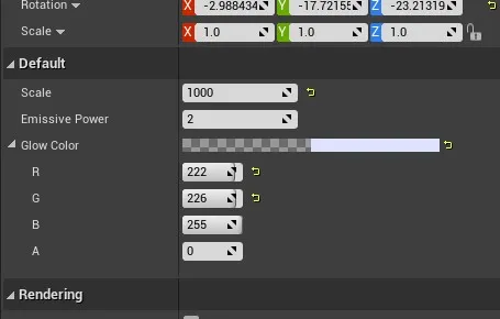 Configure the scale, emissive power, and glow color.